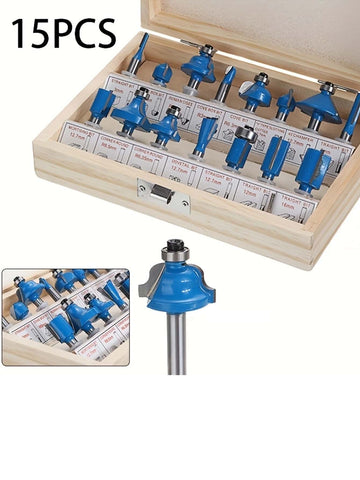 "15-Piece 1/4-Inch Router Bit Set - Tungsten Carbide Cutting Woodworking Tools, Straight Milling Cutters for Wood Trimming and Routing"