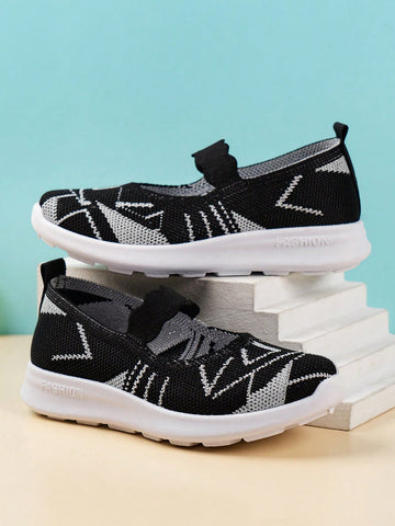 Boys' Geometric Pattern Slip-on Sports Shoes, Children's Fashionable Casual Shoes
