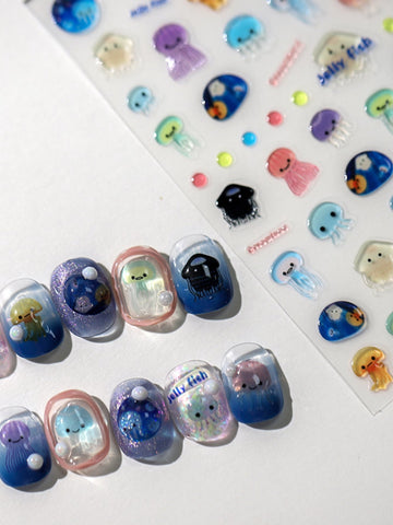 1pc 5d Stereo Jellyfish Designed Nail Art Sticker Decal With Adhesive