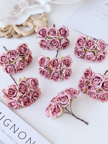 1 Bundle (6 Heads) Artificial Bouquet MINI Rose Tea Bud Letter DIY Wreath Material Candy Box Accessories Home Wedding Decoration Bride Wrist Flower Chest Flower Headflower Material Valentine'S Day Gift New Year Decoration Birthday Party Cake Accessories
