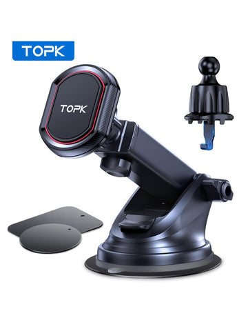 Topk D37 Magnetic Car Phone Holder With 6 Strong Magnets For All Smartphones, Dashboard/Windshield/Air Vent Mount