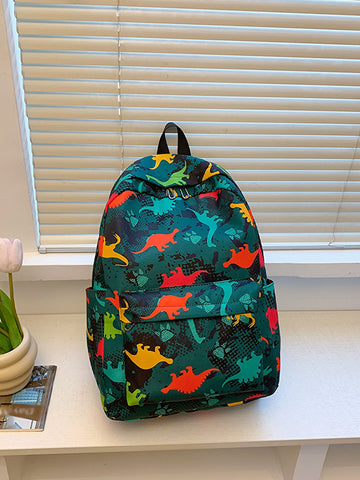 1pc College Style Cartoon Printed Nylon Student Backpack, Youth School Bag For Teenagers