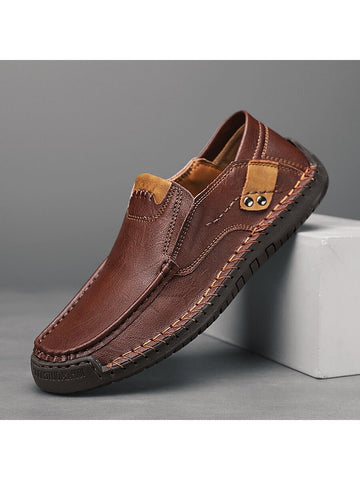 Men's Slip-on Shoes, Breathable Casual Loafers With Hand-stitched Lines, Soft Non-slip Sole And Pu Leather, Penny Loafers For Driving