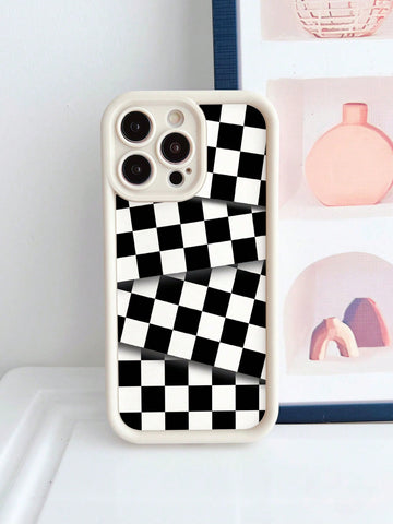 1pc White Vintage Plaid Pattern Camera Protective Phone Case Compatible With Iphone Models