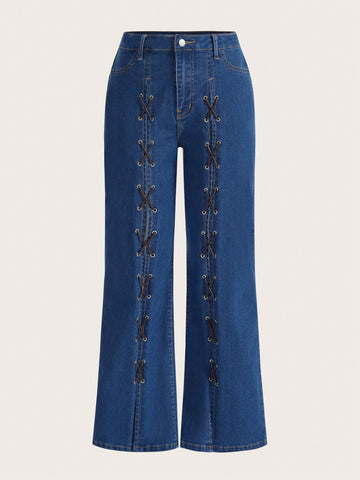 Lace Up Front Flare Leg Jeans