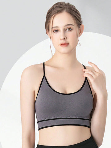 1pc No-wires Separable Cup Padded Adjustable Strap Back Smoothing Sports Bra For Women, Suitable For Yoga, Sleeping, Fitness