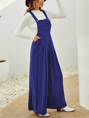 Solid Wide Leg Overall Jumpsuit Without Tee