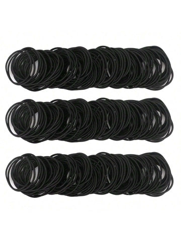 (300pcs) Unisex Elastic Rubber Black Hair Ties, Traceless Hairbands For Various Hair Types And Lengths Of Women, Men, Girls And Boys, Black