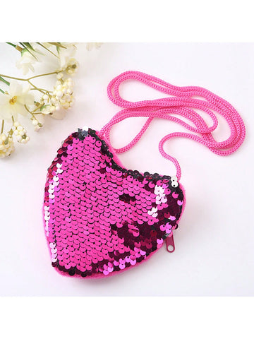 Glitter Coin Purse And Cute Heart Shaped Single Shoulder Bag For Little Girls