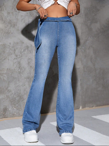 Belted Flare Leg Jeans