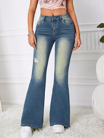 Ripped Flare Leg Jeans