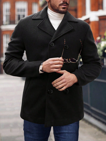 Men Double Breasted Loose Overcoat