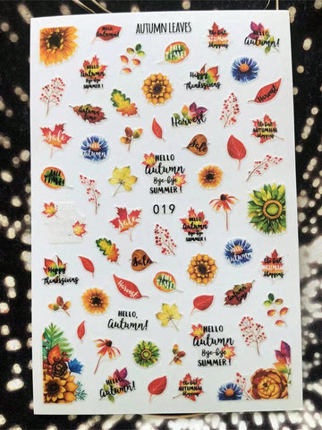 019 Sunflower & English Letter & 3d Flower Design Nail Sticker Slider, 1 Sheet