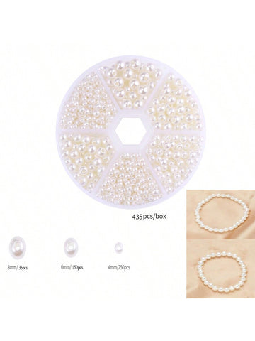 1 Box 435pcs White Faux Pearl DIY Bracelet And Necklace Jewelry Making Accessories For Girls And Children