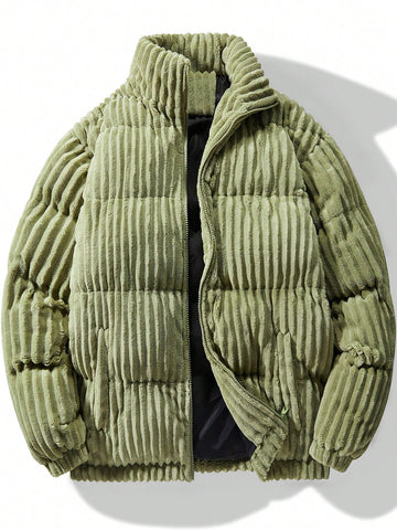 Men's Corduroy Puffer Coat With Slant Pockets, Oversize (Sweater Not Included)