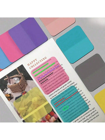 8sets Macaron Color Transparent Sticky Notes, 160 Sheets Index Tabs With Square & Round Corners For Student Reading Notes