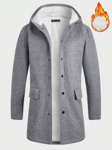 Loose Fit Men's Hooded Overcoat With Flap Details