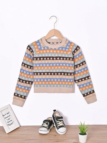 Tween Boy 1pc Allover Pattern Raglan Sleeve Sweater
