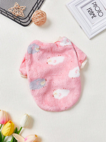1pc Fleece Pink Sheep Printed Pet Hoodie Without Hat