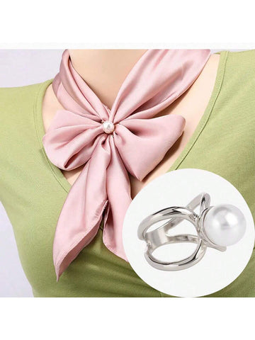 2pcs Silver Fashionable Faux Pearl Scarf Buckle, Vintage Metal Buckle Accessory For Women's Scarves, Shawls