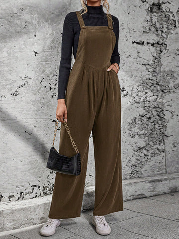 Solid Slant Pocket Overall Jumpsuit Without Tee
