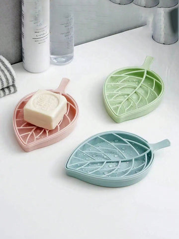 (random Color) 1pc Creative Leaf Shaped Soap Dish With Double Layer Drain Rack, Bathroom Soap Storage Organizer Without Drilling