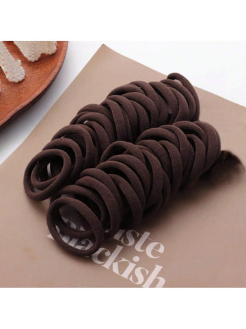 50pcs Dark Coffee Color High Stretch Hair Ties For Women, Daily Wear