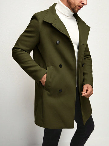 Men 1pc Double Breasted Overcoat