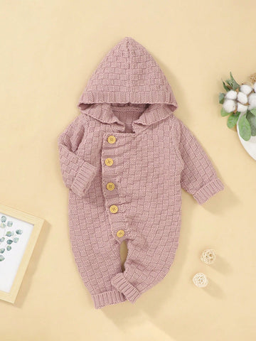 Baby Girl Button Front Hooded Knit Jumpsuit