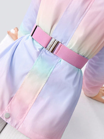Teenagers' Silver Buckle Elastic Pink Belt