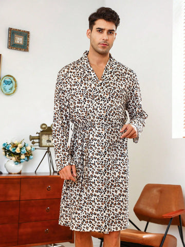 Men's Leopard Print Belted Robe