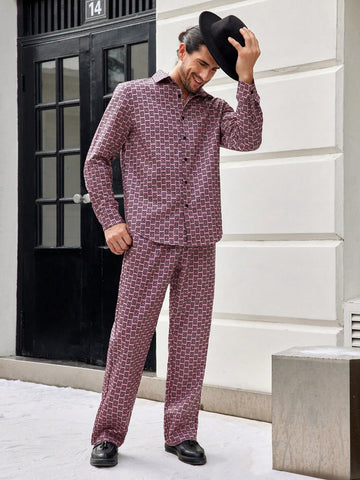 Men's Geometric Print Shirt And Long Pants Set