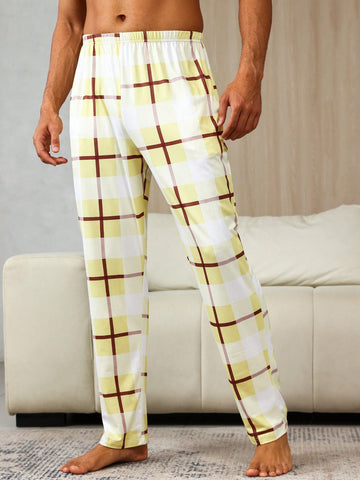 Men's Elastic Waist Plaid Home Pants