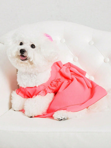 1pc Solid Color Butterfly Knot Decorated Pet Skirt
