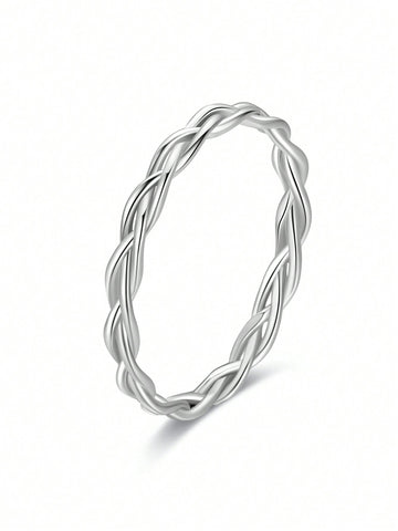 1pc Simple Fashion Silver Braided Detail Ring For Women For Exquisite Jewelry Decoration