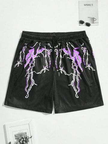 Men Lightning Print Drawstring Waist Shorts