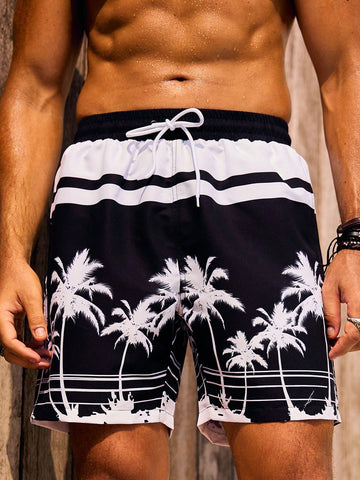 Men'S Palm Tree Printed Beach Shorts