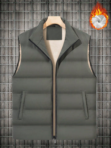 Loose Fit Men's Padded Vest With Stand Collar