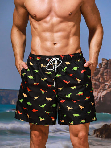 Men's Dinosaur Print Beach Shorts