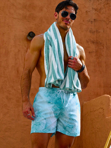 Men's Tie-Dye Drawstring Waist Beach Shorts