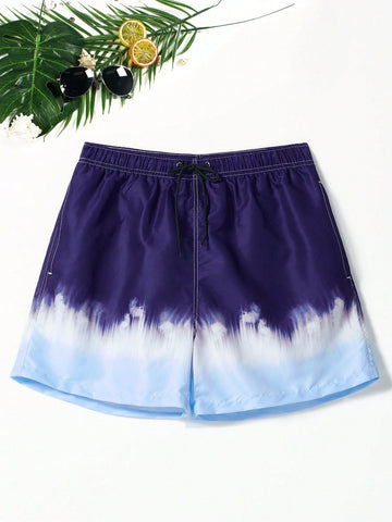 Men's Tie Dye Color Block Printed Beach Shorts