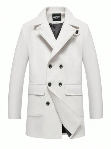 Men's Double Breasted Overcoat With Lapel Collar