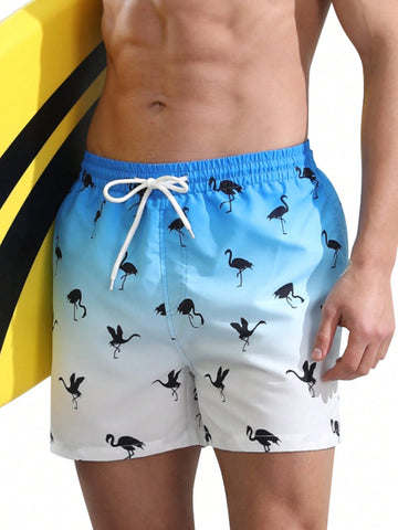 Men's Drawstring Waist Gradient Beach Shorts With Slanted Pockets