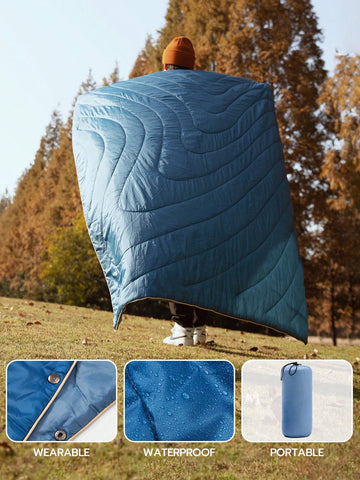 1pc Picnic Blanket Waterproof Weather-Resistant Foldable Hiking Blanket, Outdoor Portable Lightweight Camping Warm Blanket, Shawl Hidden Button Wearing Blanket, Machine Washable