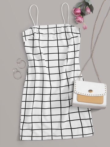 Grid Print Cami Dress