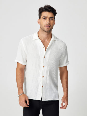Men Cotton Solid Textured Button Front Shirt