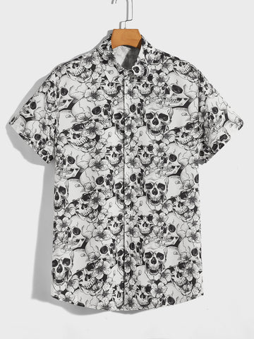 Men Allover Skull Print Button Up Shirt