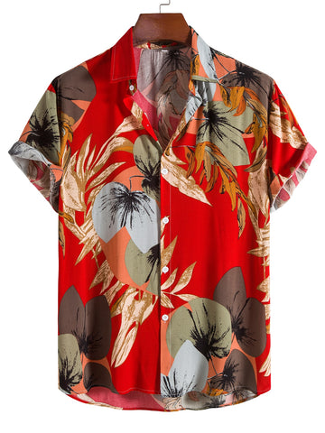 Men Random Tropical Print Button Up Shirt