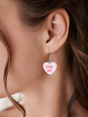 Slogan Graphic Heart Drop Earrings
