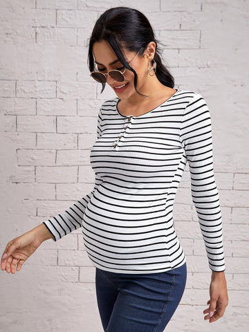 Maternity Striped Button Front Tee